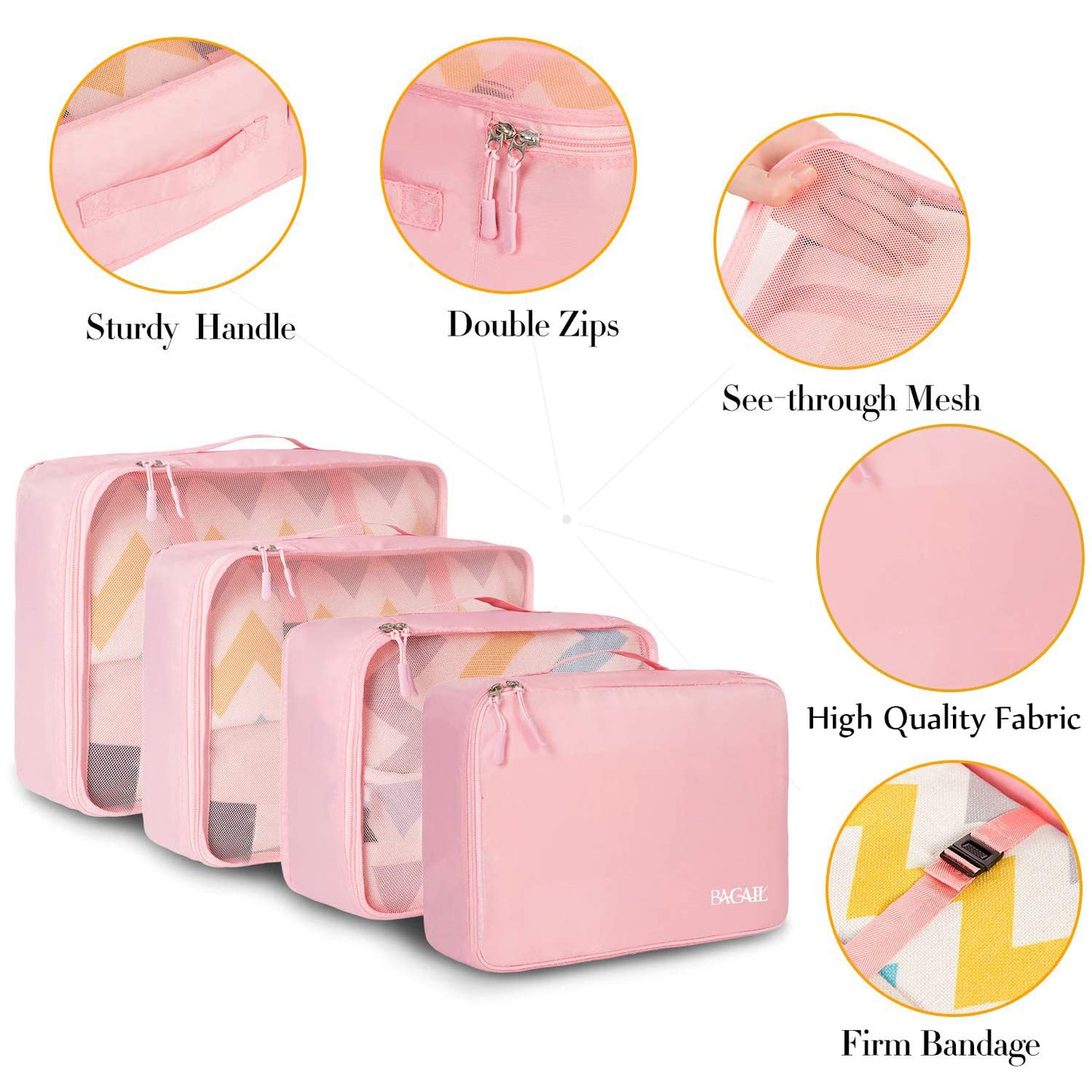 BAGAIL 8 Set Packing Cubes, Lightweight Travel Luggage Organizers with Shoe Bag, Toiletry Bag & Laundry Bag (Blush Pink)