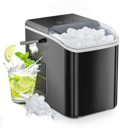 Sweetcrispy Countertop Ice Maker with Handle, 26lbs/24H Portable Ice Machine, 9 Bullet Ice Cubes Ready in 6 Mins, Self-Cleaning, Quiet Compact Ice Maker for Home, Kitchen, RV, Camping, Black - Available at All In One Marketplace Canada