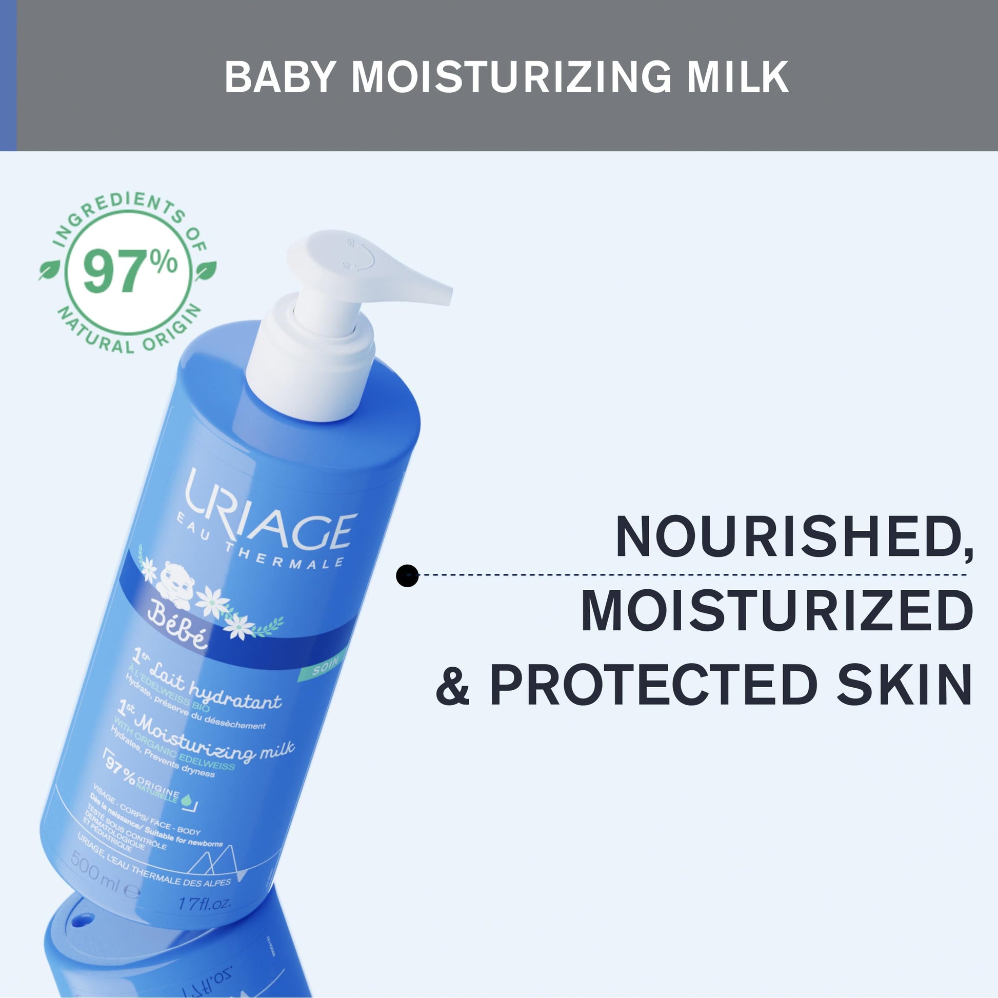 URIAGE Bébé - 1st Moisturizing Cream with Organic Edelweiss & Shea Butter | Hydrates & Prevents Dryness, Fast-Absorbing, Non-sticky, 97% Ingredients of Natural Origin - 500 ml Uriage