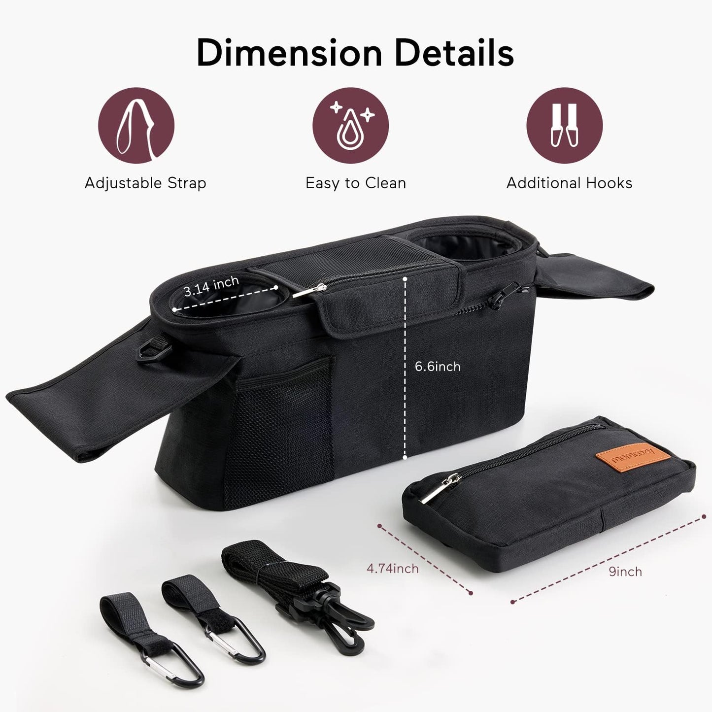 Universal Stroller Organizer with Insulated Cup Holder by Momcozy - Detachable Phone Bag & Shoulder Strap, Fits for Stroller like Uppababy, Baby Jogger, Britax, BOB, Umbrella and Pet Stroller