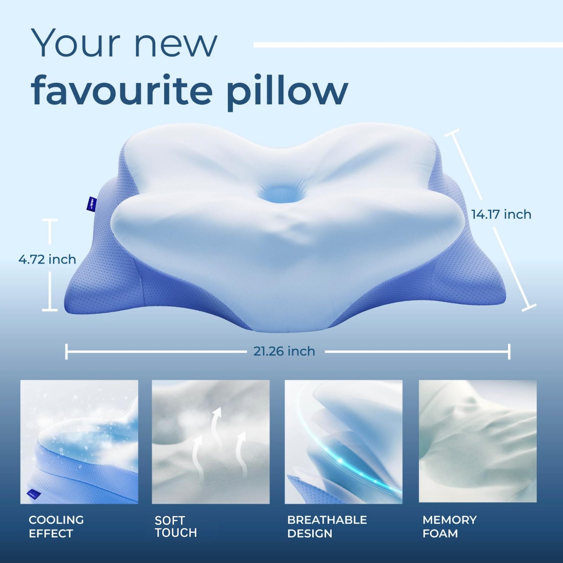 Derila Ergo Pillow Memory Foam Butterfly Neck Pillow, Side, Stomach Sleeper Pillows, oreiller Mousse memoire, Fete Des Meres Cadeaux Happy Mothers Day 21.25 x 14.17 x 4.72 inches