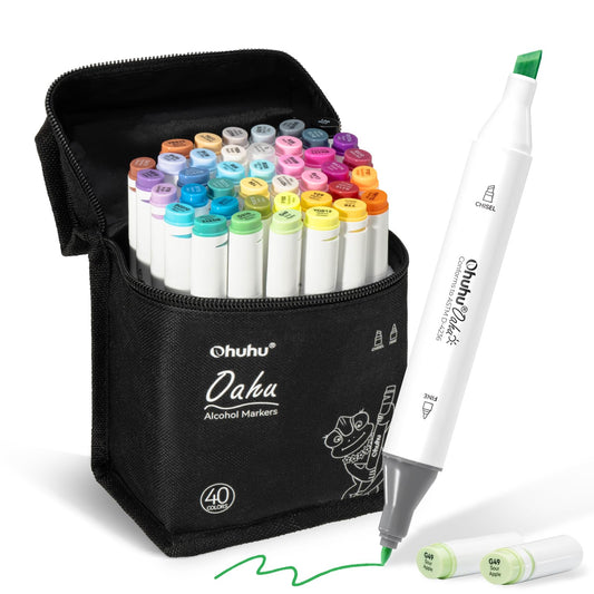 Ohuhu Alcohol Markers - Double Tipped Art Marker Set for Artists Adults Coloring Illustration - Alcohol-based- 40 Colors - Chisel & Fine Dual Tips - Oahu of Ohuhu Markers