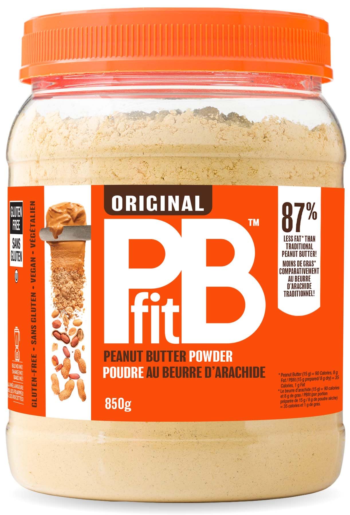 PBfit Powdered Peanut Butter - 87% Less Fat, 4g Protein Per Serving, Gluten Free - 850g (30 oz)