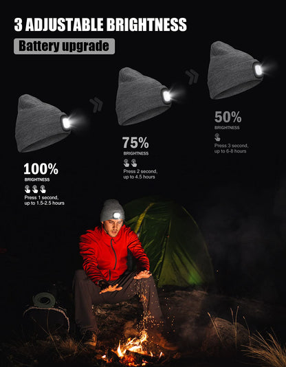 Gifts for Men, Unisex LED Beanie Hat with Light, 4 LED USB Rechargeable Hands Free Headlamp Winter Warm Knitted Cap, Flashlight Lights Hat Torch Skull Cap Women Men Gifts for Camping Hiking (Grey) 🍁 All In One Marketplace Canada
