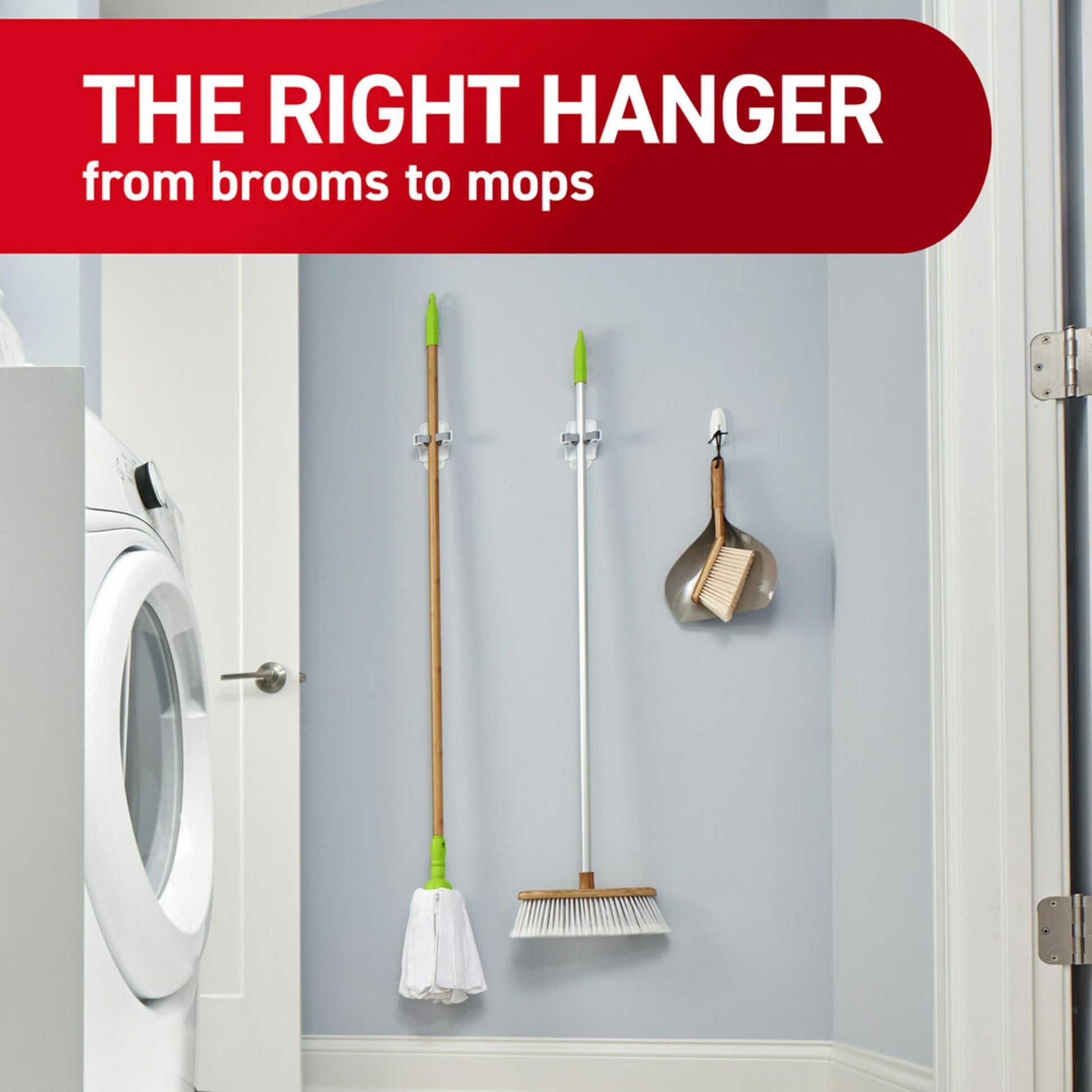Command Broom and Mop Grippers, 3 Hangers and 6 Command Strips, Damage Free Hanging Wall Mount Broom and Mop Holder, Household Cleaning Organizer for Christmas Decorations, Holds up to 4 lb - Available at All In One Marketplace Canada