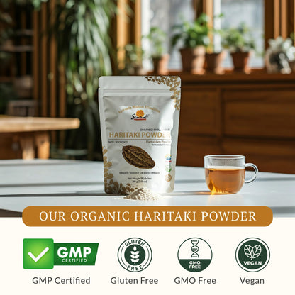 Sewanti Ayurvedic Organic Haritaki Powder - Terminalia Chebula for Constipation Relief, Digestive Wellness & Intestinal Cleanse | NPN 80090900 | GMP Certified | Packaged in Canada, 200g Sewanti