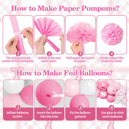 Pink Bow Birthday Decorations, Coquette Party Supplies with Balloons, Fringe Curtain, Birthday Sash, Pink Hair Bow, Tablecloth, Banner, Paper Pompoms, Cake Topper for Women Girls Bday Party Decor 🍁 All In One Marketplace Canada