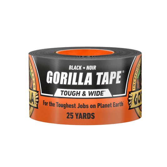Gorilla Tough & Wide Utility Tape, Duct Tape, Double-Thick Adhesive, All Weather Resistant Shell, Reinforced Backing, Black, 2.8 in x 25 yd (Pack of 1)