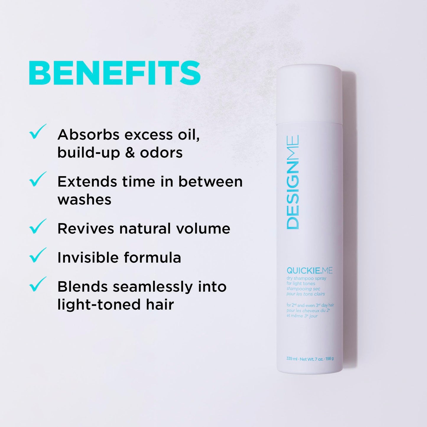 DESIGNME QUICKIE.ME Dry Shampoo Spray | Oil Absorbing | Root Lifting Shampoo for Light Tone, 339mL Design.Me