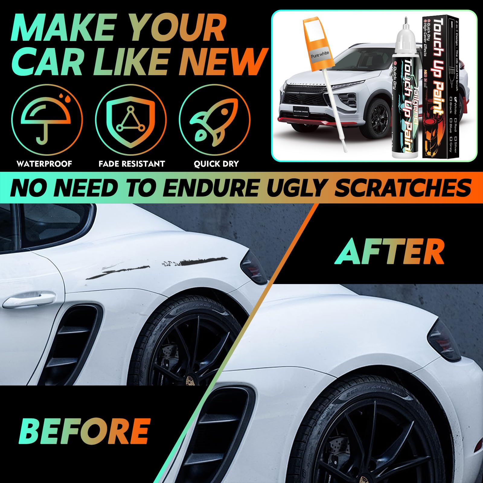 Touch Up Paint For Cars, Two-In-One Car Paint Scratch Repair, Quick And Easy, Automotive Touch Up Paint (White)