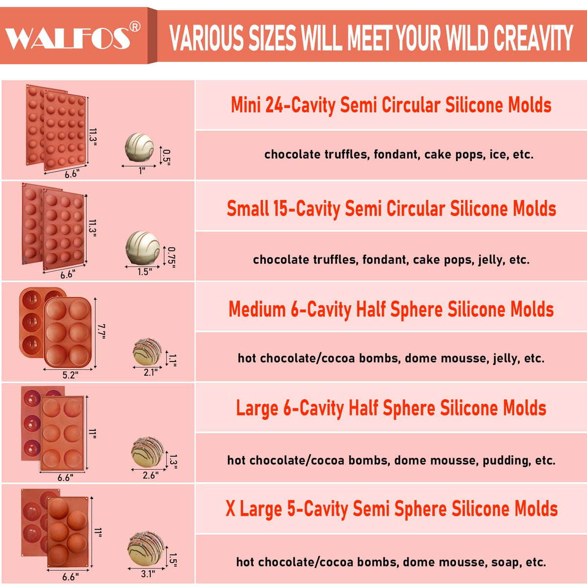 Semi Sphere Silicone Mold, Silicone Chocolate Molds,3 Packs Baking Molds for Making Chocolate, Cake, Jelly, Dome Mousse (6 Cups, 15 Cups and 24 Cups) 🍁 All In One Marketplace Canada