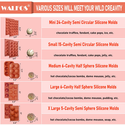 Semi Sphere Silicone Mold, Silicone Chocolate Molds,3 Packs Baking Molds for Making Chocolate, Cake, Jelly, Dome Mousse (6 Cups, 15 Cups and 24 Cups) 🍁 All In One Marketplace Canada