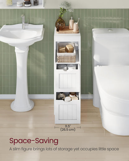 VASAGLE Bathroom Floor Cabinet, Bathroom Storage Organizer Rack Stand, Multifunctional Corner Unit, 2 Drawers, 89 cm in Height, White UBBC42WT VASAGLE