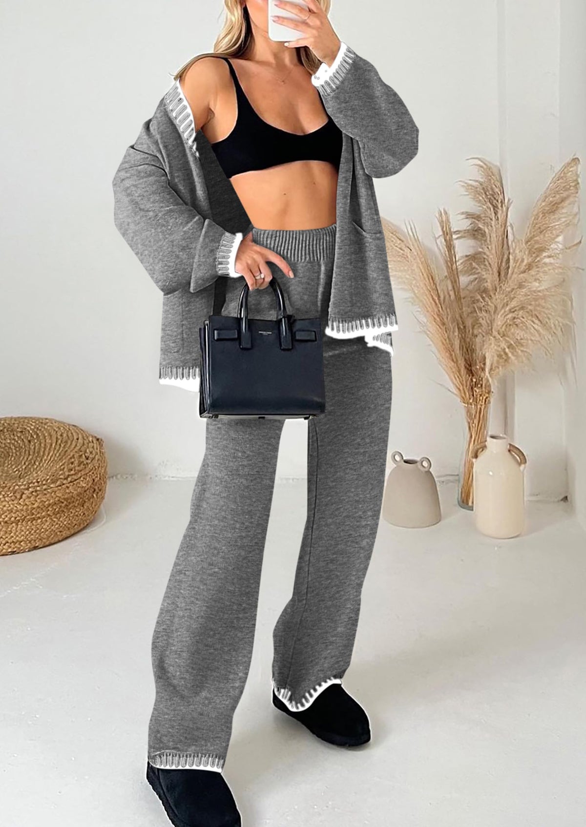 PRETTYGARDEN Women's Fall 2 Piece Knit Sweater Lounge Set(Grey,S) 🍁 All In One Marketplace Canada