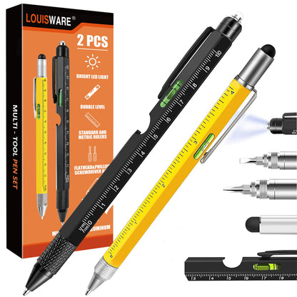 Stocking Stuffers for Men,Dad Present for Men, Christmas Cool Gadgets Present, Multi-Tool Pen 2 Pack 2024 [Stylus, Ballpoint Pen,with 2 Replacement Refills, 4" Ruler, Level, Phillips Screwdriver,LED] 🍁 All In One Marketplace Canada