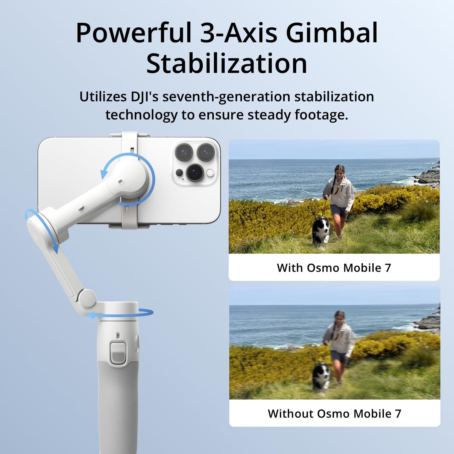 DJI Osmo Mobile 7 Gimbal Stabilizer for iPhone, Android, Built-in Tripod, Ultra-Light, Comfortable Grip, 3-Axis Phone Gimbal, ActiveTrack 7.0, ShotGuides, One-Tap Edit, 10hrs Use, Phone Charging - Available at All In One Marketplace Canada