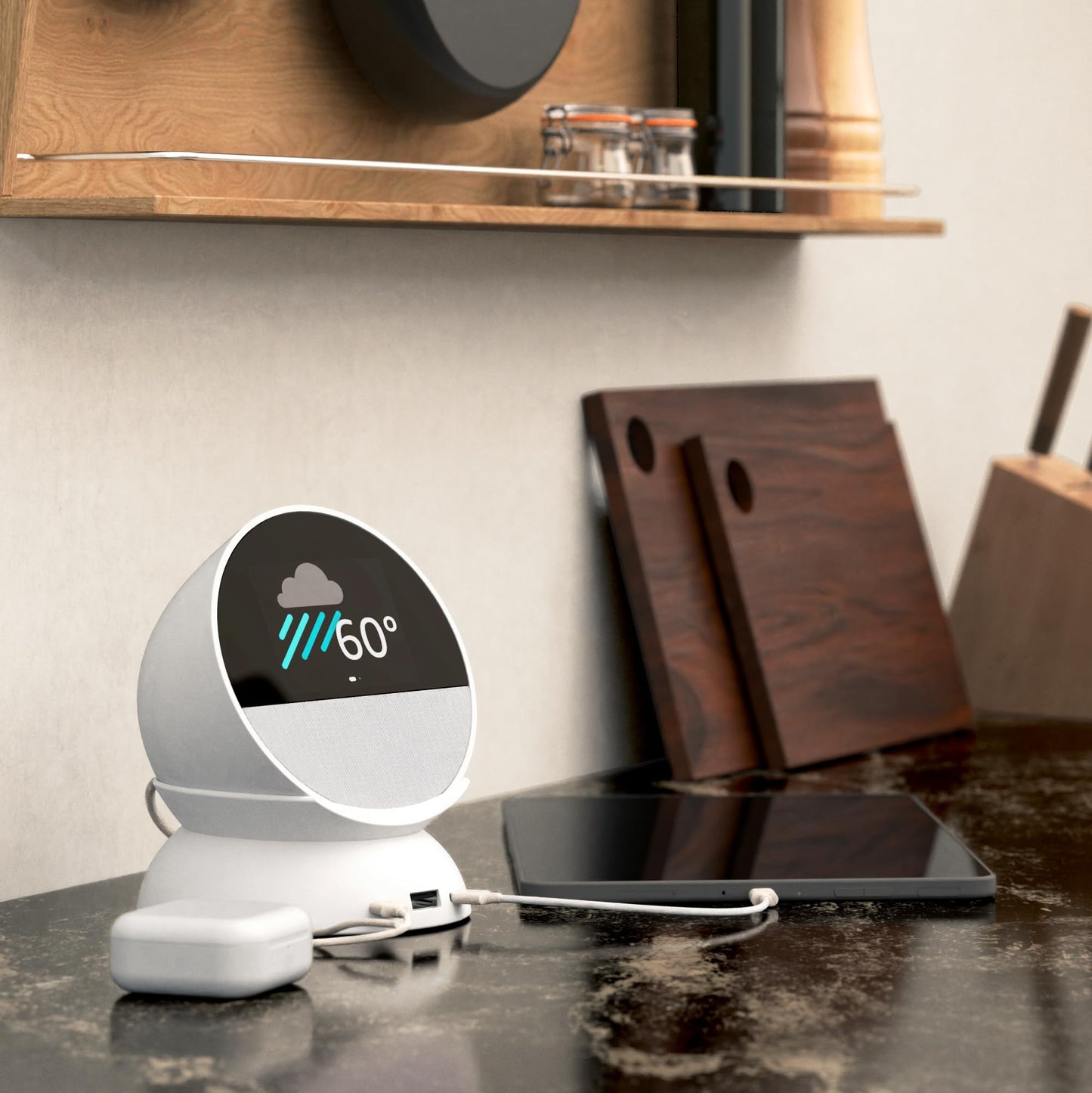 All-New, Made for Amazon Stand with USB-C and USB-A Charging Ports for Echo Spot (2024 Release)