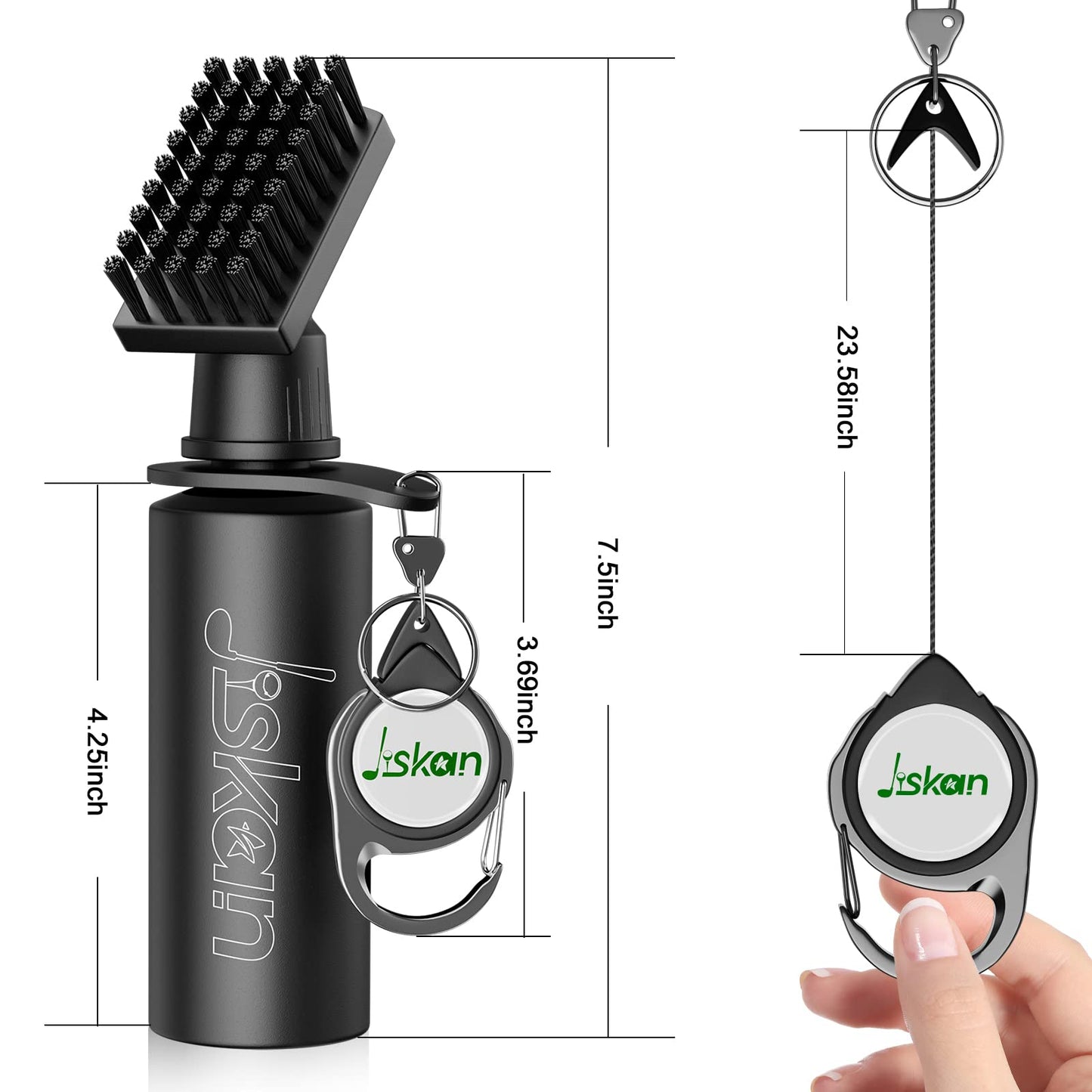 Jiskan Pro Golf Club Brush Cleaner with Retainer Clip and Squeeze Water Bottle 7.5 Inches Holds 4 Ounces of Water, Essentials Golf Accessories for Men Best Gifts for Men