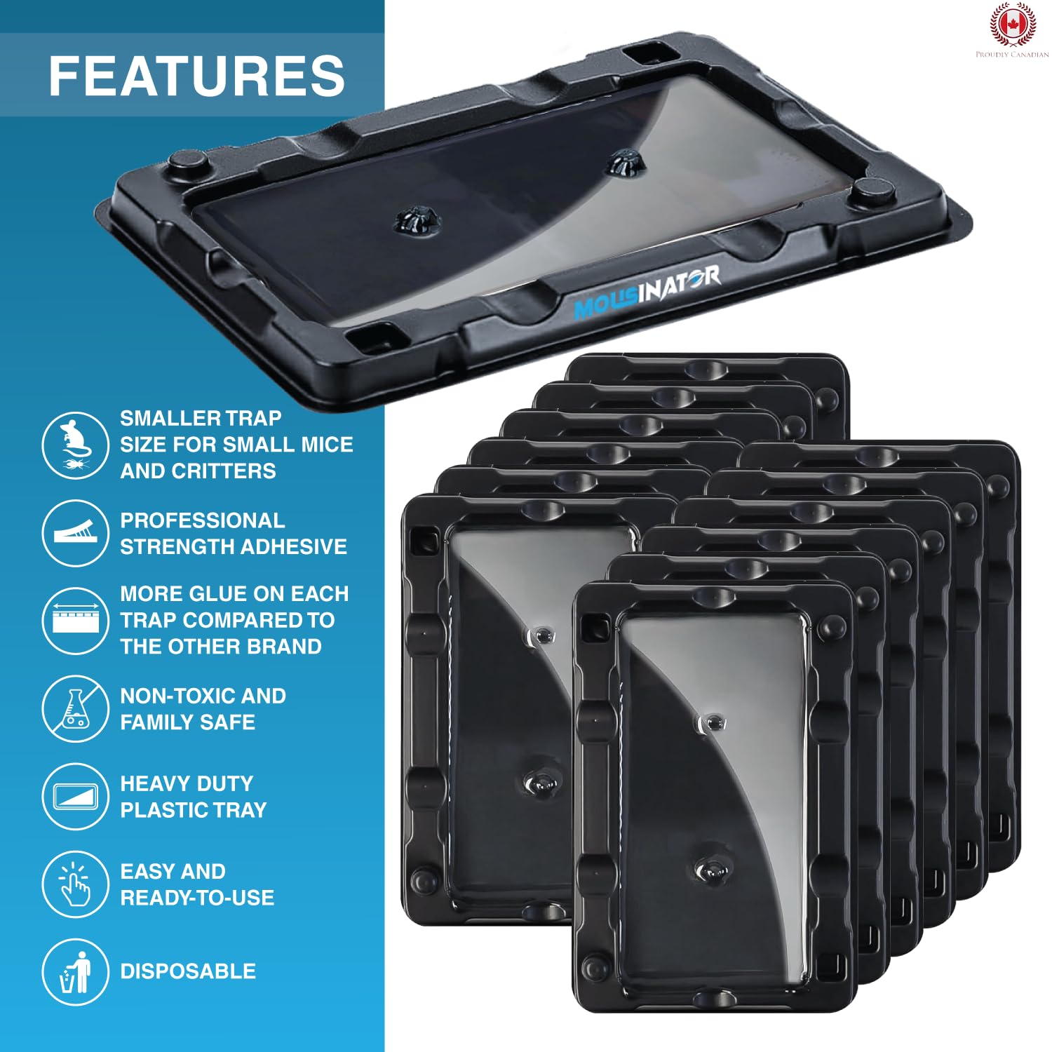 MOUSINATOR Mouse Glue Traps, 12-Pack, Heavier Plastic Glue Trap with Extra-Strong Adhesive for Small Mice, Sticky Mouse Trap for Indoor, Easy & Ready-to-Use