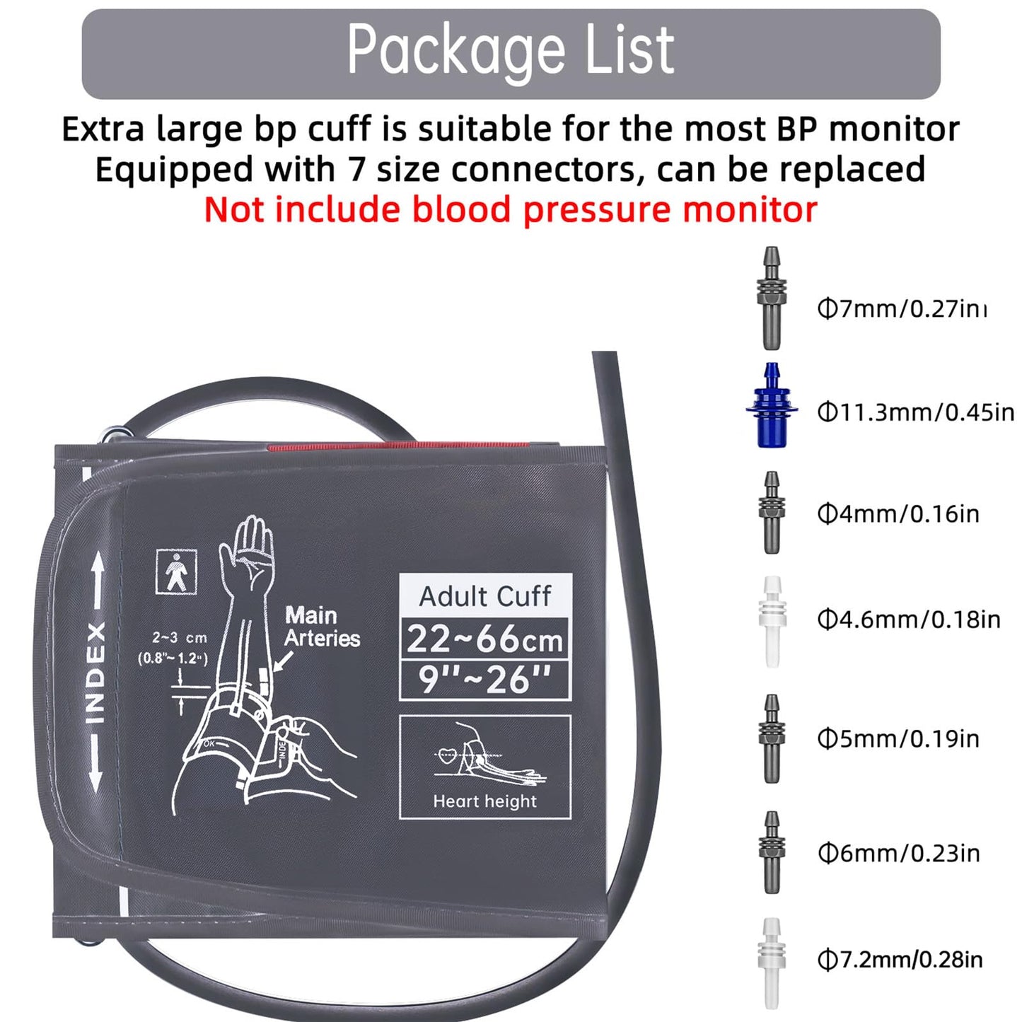 Alcarefam Extra Large Blood Pressure Cuff, 22-66cm XXL Cuff for Big Arms, Replacement Adult Cuff Compatible with Omron BP Monitors, 7 Connectors - Available at All In One Marketplace Canada