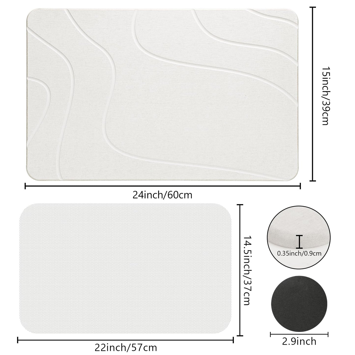 Ceecysaa 60 x 39cm Stone Bath Mat, Diatomaceous Earth Quick Dry Non Slip, White Ceecysaa