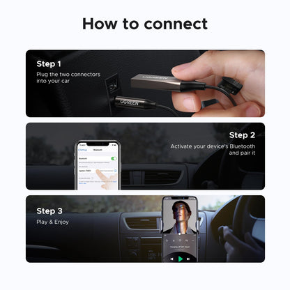 UGREEN Aux to Bluetooth 6.0 Car Adapter with LDAC, 3.5mm Aux Adapter for Auto Built-in Microphone, Car Bluetooth Audio Receiver for Hands-Free Calls Compatible with Car Speaker & Home Audio