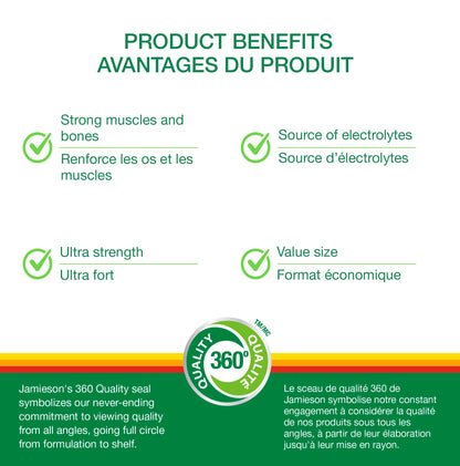 Jamieson Ultra Strength Magnesium 250 mg, Electrolytes, Supports Overall Health, Bone Health, and Muscle Function. Non-GMO, Gluten-Free, 150 Caplets, Proudly Canadian - Available at All In One Marketplace Canada