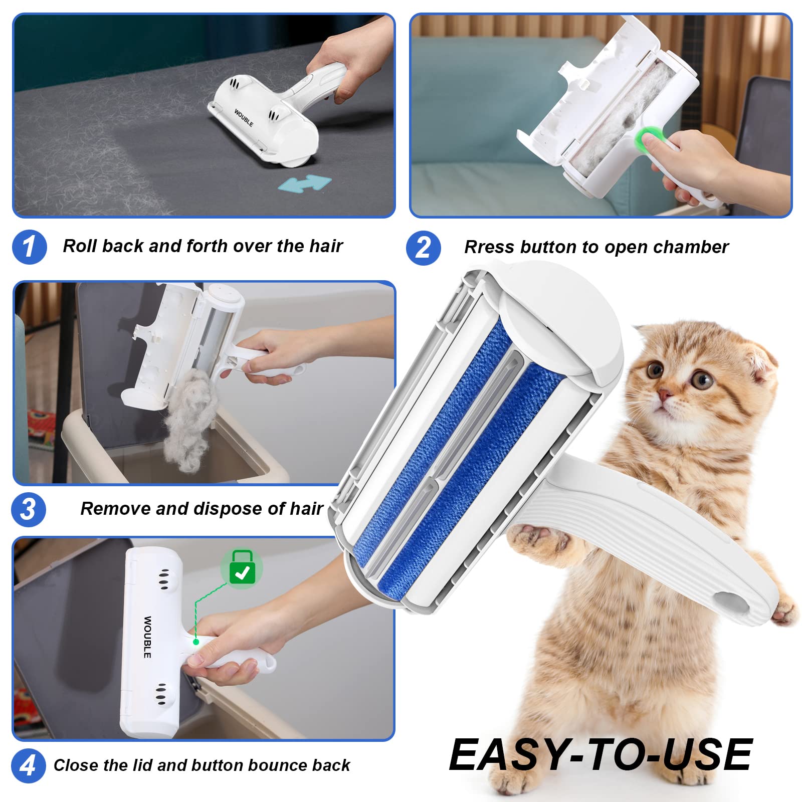 Wouble Pet Hair Remover Roller, Reusable Lint Roller for Pet Hair,Self Clean Dog Cat Fur Removal Brush, from Carpet, Furniture, Rugs, Laundry, Bedding, Sofa-White - Available at All In One Marketplace Canada