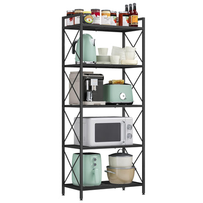 SONGMICS 5-Tier Metal Storage Rack, Shelving Unit with X Side Frames, Dense Mesh, 12.6 x 23.6 x 57.3 Inches, for Entryway, Kitchen, Living Room, Bathroom, Industrial Style, Ink Black UBSC165B01 SONGMICS