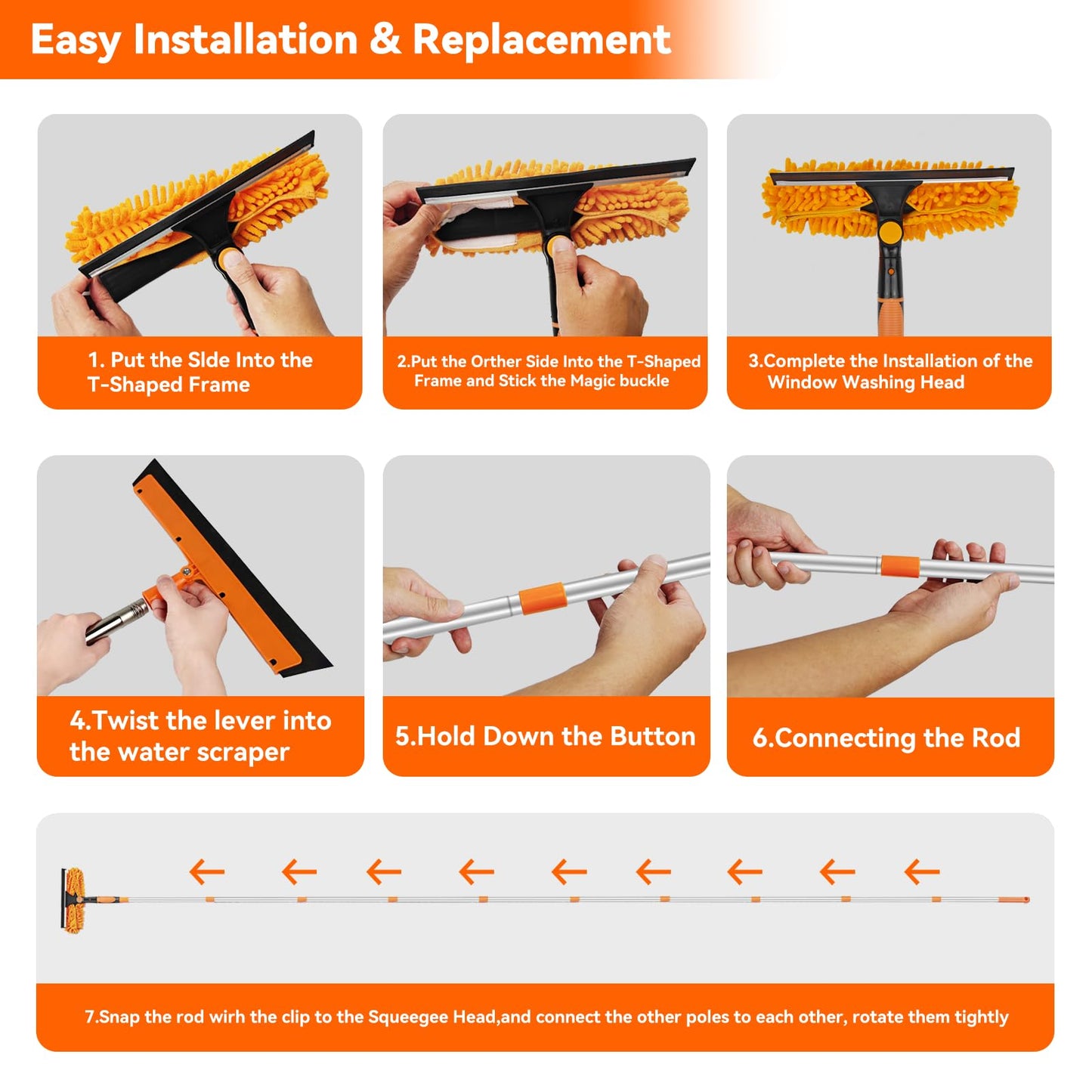 Window Cleaning Tools Window Squeegee: 2 in 1 Double-Sided Professional Cleaner Window Washing Kit with Extension Pole 20+ Ft Duster for High Ceilings Microfiber Scrubber for Indoor Outdoor High Glass - Available at All In One Marketplace Canada