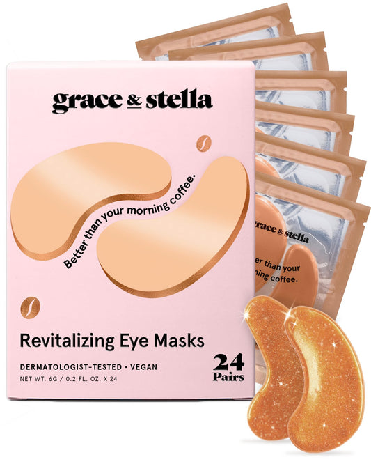 grace and stella Eye Patches with Caffeine - Under Eye Patches for Puffy Eyes - Revitalizing Under Eye Mask - Eye Pads with Niacinamide & Hyaluronic Acid - Vegan Eye Mask Skincare, 24 Pairs - Available at All In One Marketplace Canada