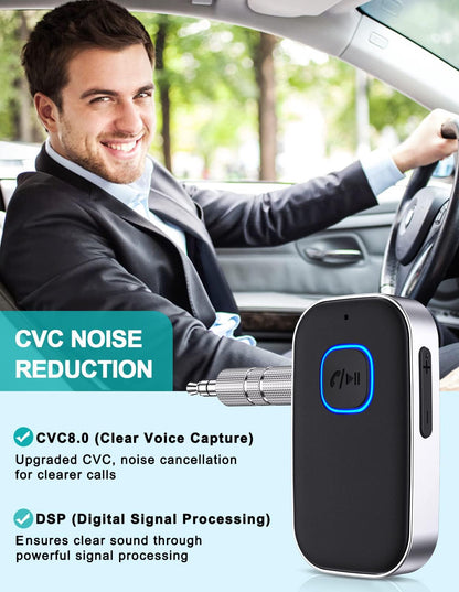 WOCBUY Bluetooth Car Adapter, 3.5mm AUX Bluetooth Receiver for Music Streaming, Wireless Music Audio Adapter with Built-in Mic, Home Stereo, Speakers (Handsfree Car Kits, 16H Playtime, Dual Link) - Available at All In One Marketplace Canada