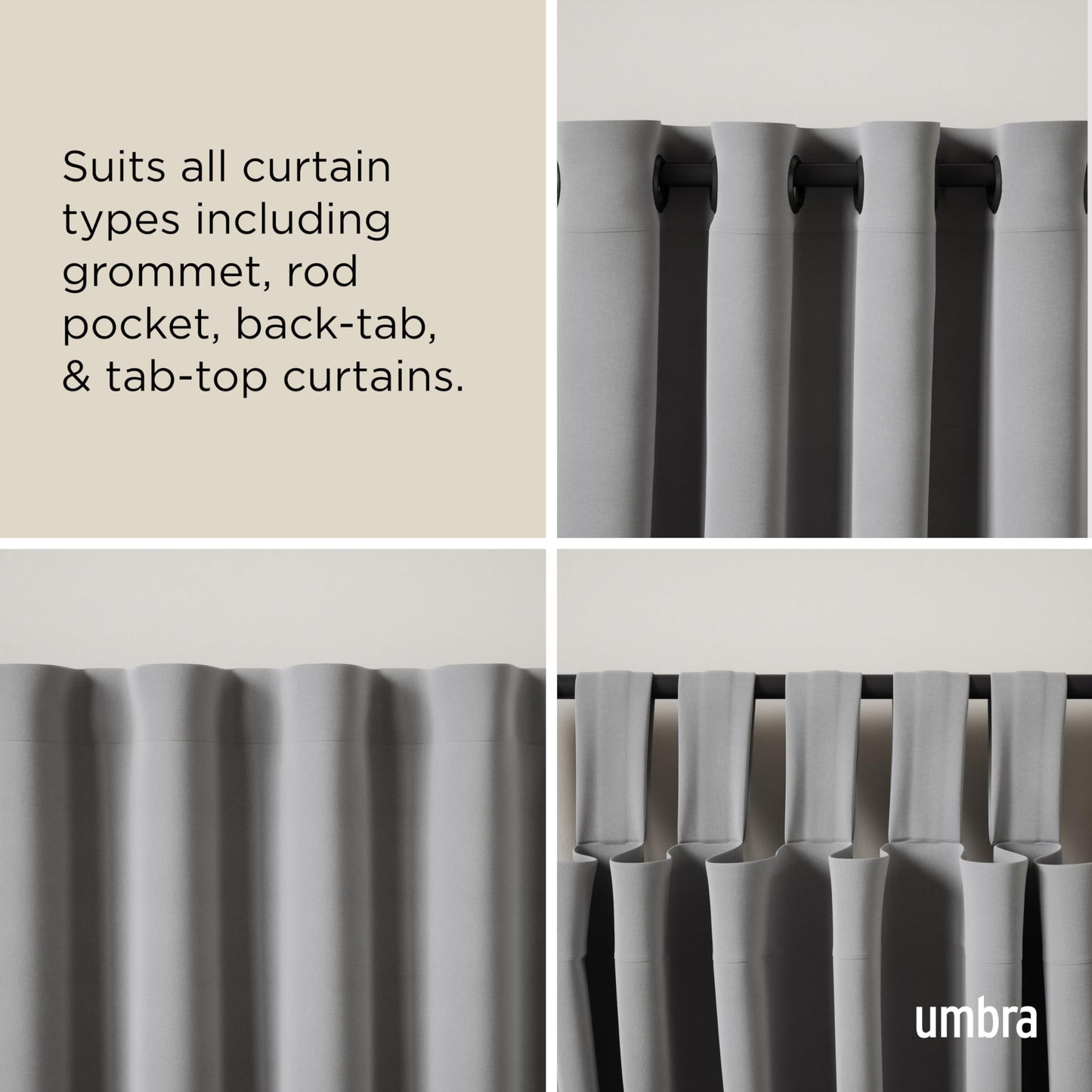 Umbra Twilight Double Curtain Rod Set – Wrap Around Design Ideal for Blackout or Room Darkening Panels, 66 to 144 Inches, Black Umbra