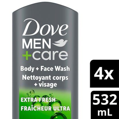 Dove Men+Care Body and Face Wash, with 24-hour Nourishing Micromoisture for Healthy & Smooth Skin, Extra Fresh, Men's Body Wash, 532ml - Available at All In One Marketplace Canada