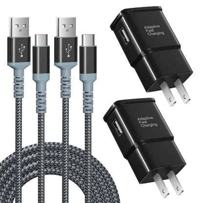 Adaptive Fast Charger and USB-C Cable 10ft(3m), Excgood Type C Cable Fast Charging Compatible with Galaxy A16/A15/A13/A14/A03s, S25 Ultra/S24/S23/S22/S20/S8/9+/10e,Note, Android Phone (2Pack Black)
