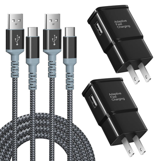 Adaptive Fast Charger and USB-C Cable 10ft(3m), Excgood Type C Cable Fast Charging Compatible with Galaxy A16/A15/A13/A14/A03s, S25 Ultra/S24/S23/S22/S20/S8/9+/10e,Note, Android Phone (2Pack Black)