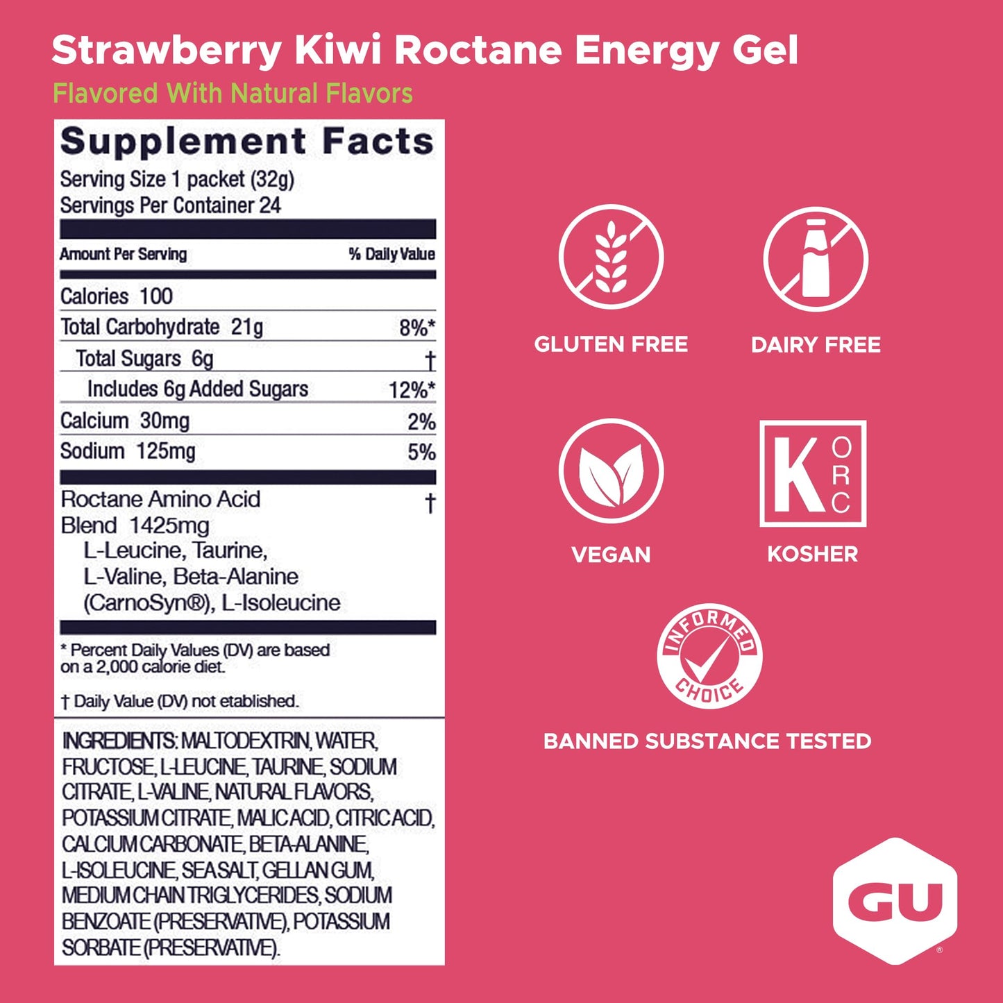 GU ENERGY Roctane Ultra Endurance Energy Gel, Strawberry Kiwi, 24-Count GU Energy