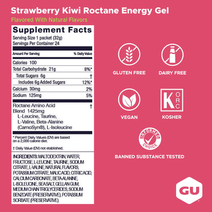 GU ENERGY Roctane Ultra Endurance Energy Gel, Strawberry Kiwi, 24-Count GU Energy