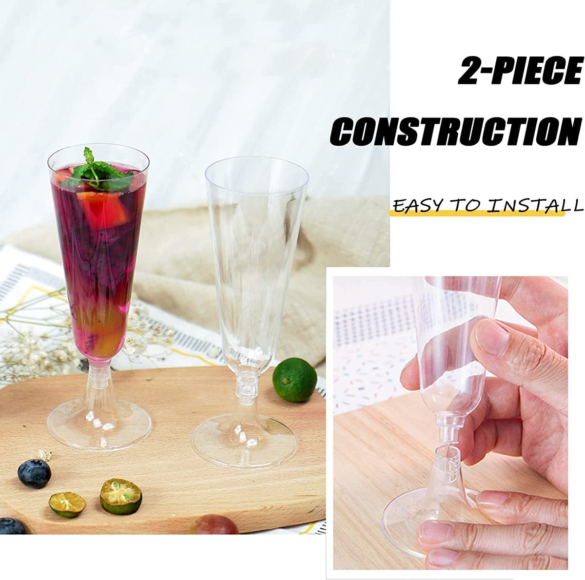 100 Pcs 5oz Clear Disposable Plastic Champagne Flutes 🍁 All In One Marketplace Canada