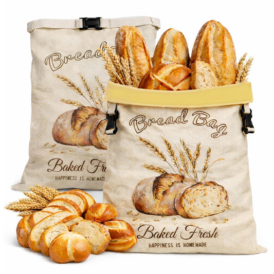 Beeswax Bread Bags for Sourdough, 2 Pack Reusable Bread Bag for Storage XL 17x13 Inch, Large Linen Bags for Homemade Sourdough - Keep Fresh, Freezer Safe - Available at All In One Marketplace Canada