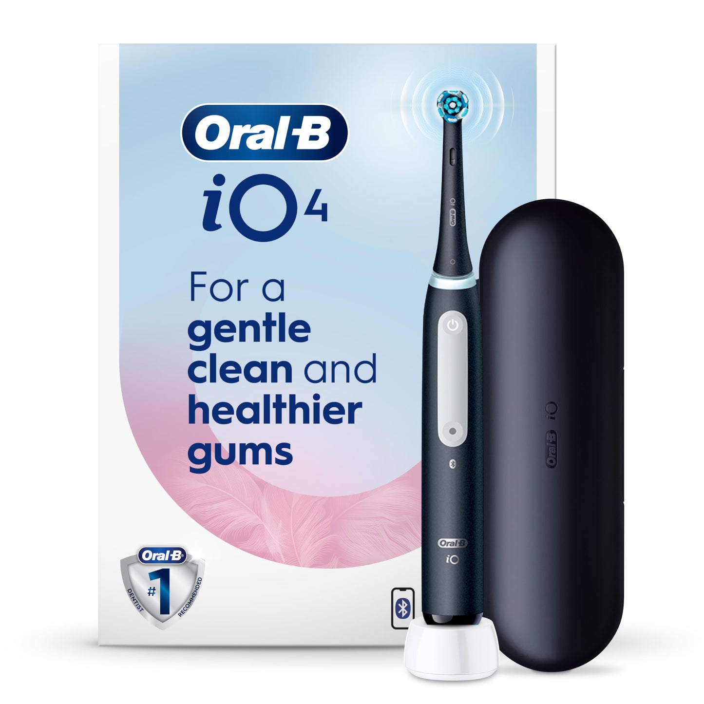 Oral-B iO4 Electric Toothbrush, for a Gentle Clean and Healthier Gums, Black, Rechargeable Electric Toothbrushes, iO Series 4 with 1 Power Toothbrush, 1 Brush Head, and 1 Travel Case Oral-B