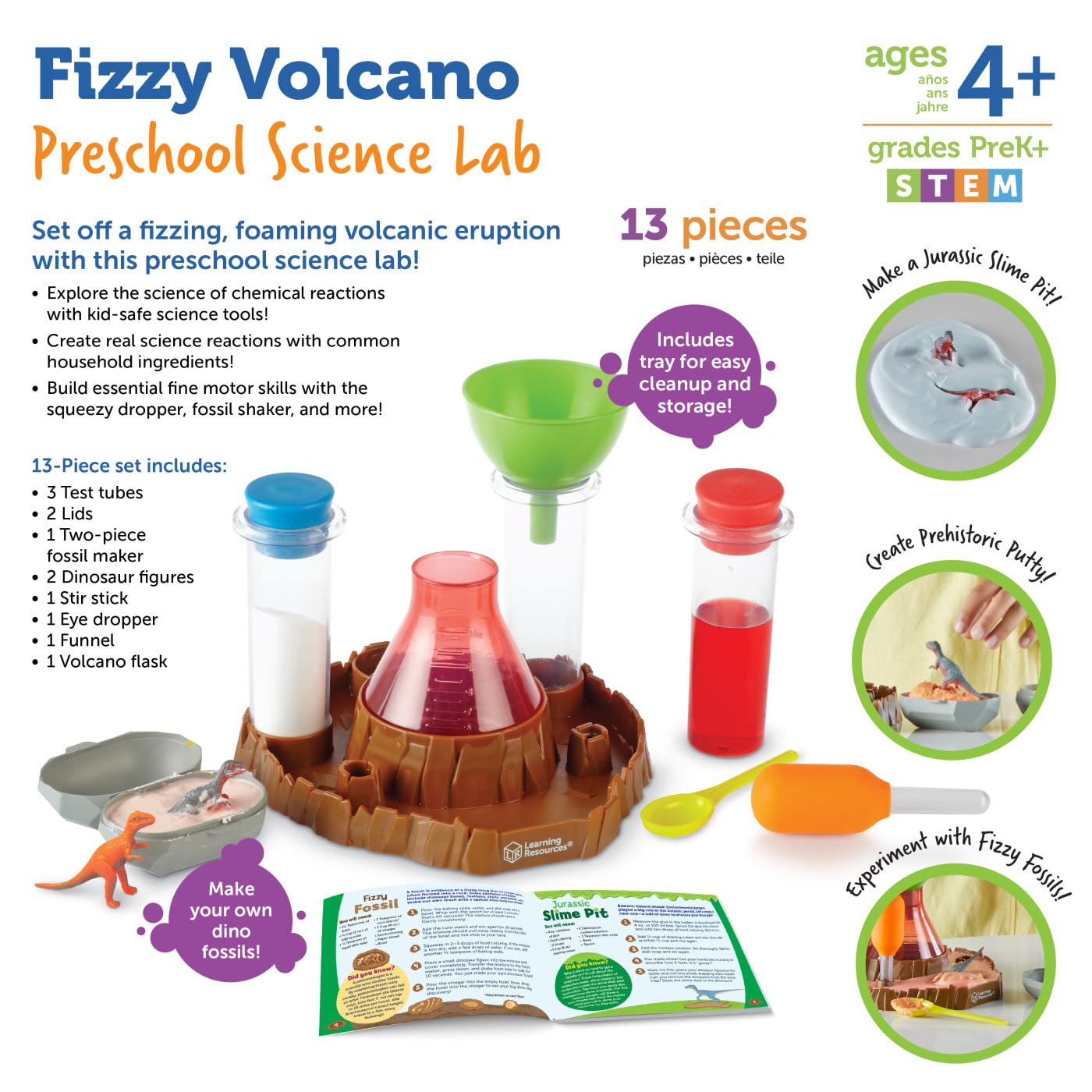 Learning Resources Fizzy Volcano, 13 Pieces, Ages 4+, Preschool Science Lab, Science Kits for Kids, Science Experiments for Kids,STEM Toys for Kids Learning Resources