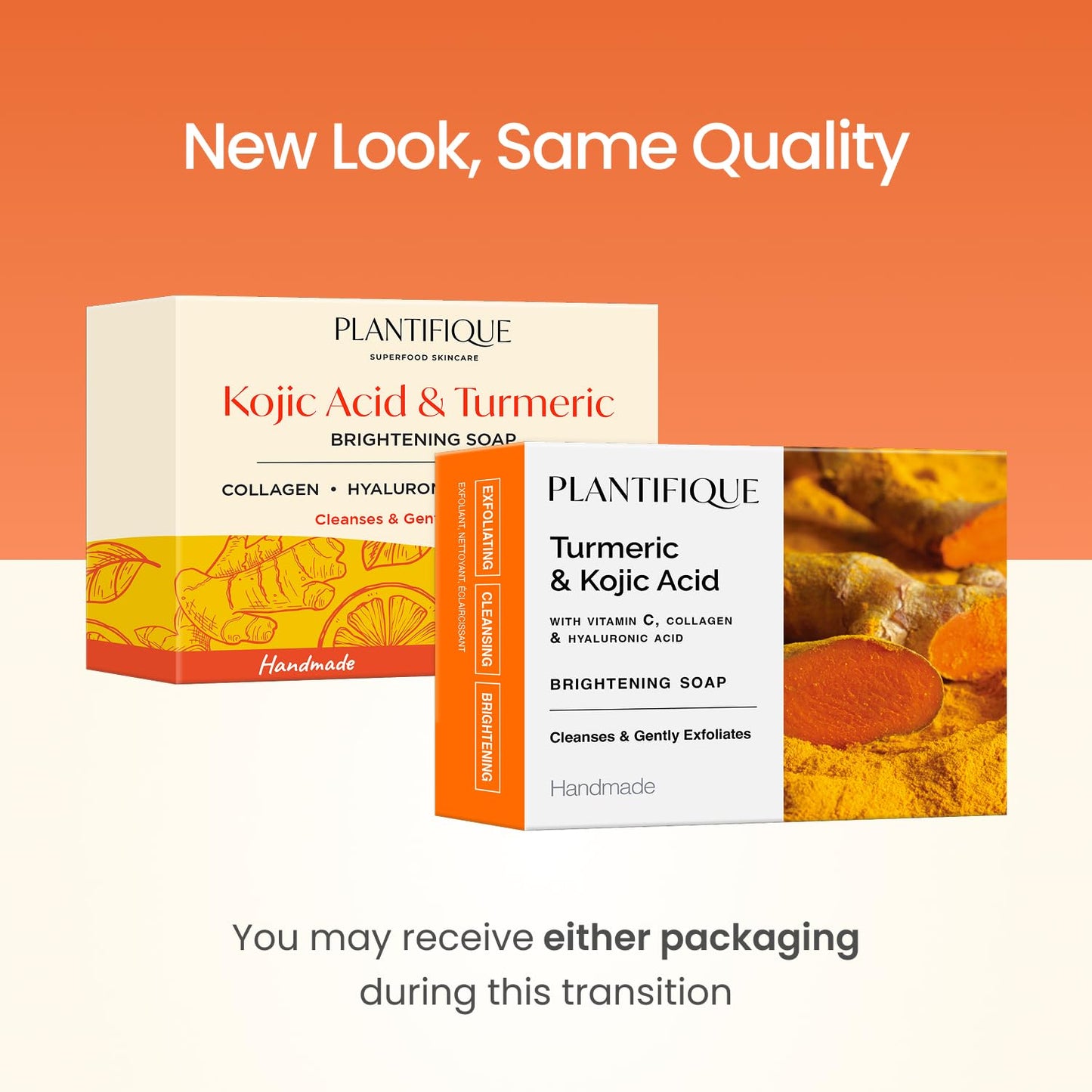PLANTIFIQUE Kojic Acid Soap for Hyperpigmentation, Lab Tested - Turmeric Soap 2 Bars with Hyaluronic Acid, Collagen, Vitamin C for Dark Spots - Face Wash, 160g / 5.64 oz