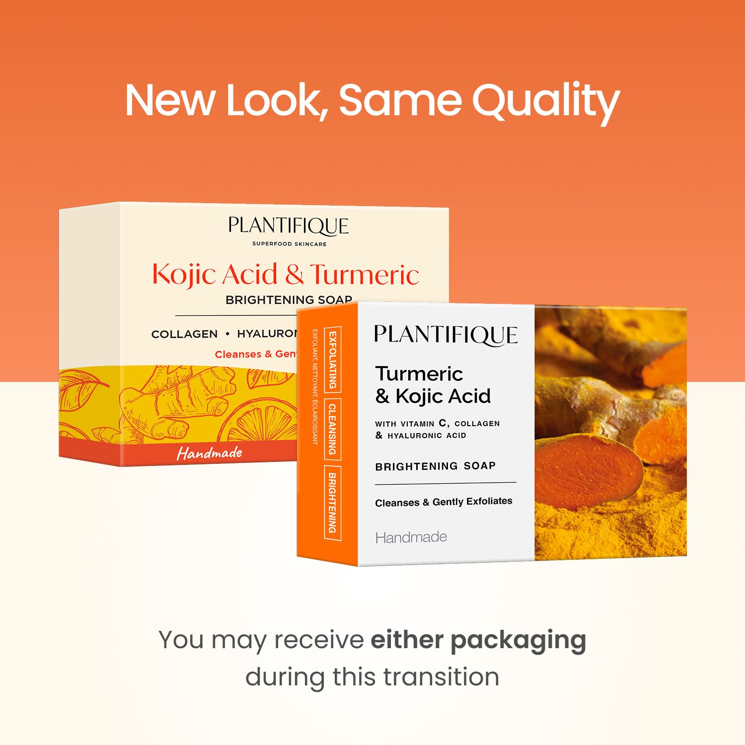 PLANTIFIQUE Kojic Acid Soap for Hyperpigmentation, Lab Tested - Turmeric Soap 2 Bars with Hyaluronic Acid, Collagen, Vitamin C for Dark Spots - Face Wash, 160g / 5.64 oz