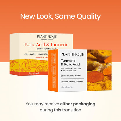PLANTIFIQUE Turmeric & Kojic Acid Soap for Hyperpigmentation, Lab Tested - 4 Bars with Mesh Net - Face & Body Wash with Hyaluronic Acid, Collagen, Vitamin C - 320g / 11.28 oz