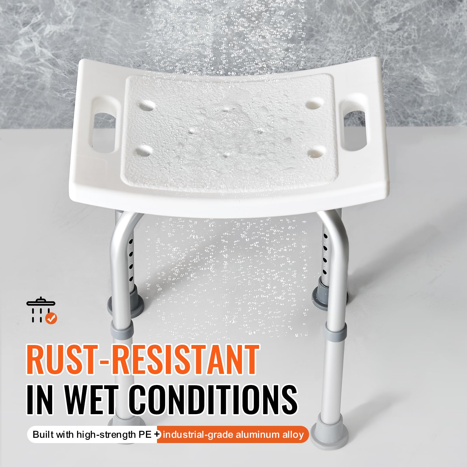 VEVOR Shower Chair, Adjustable Height Shower Stool with Built-in Handles, Shower Seat for Inside Shower or Tub, Non-Slip Bench Bathtub Stool Seat for Elderly Disabled Handicap, 158.8 kg Capacity VEVOR