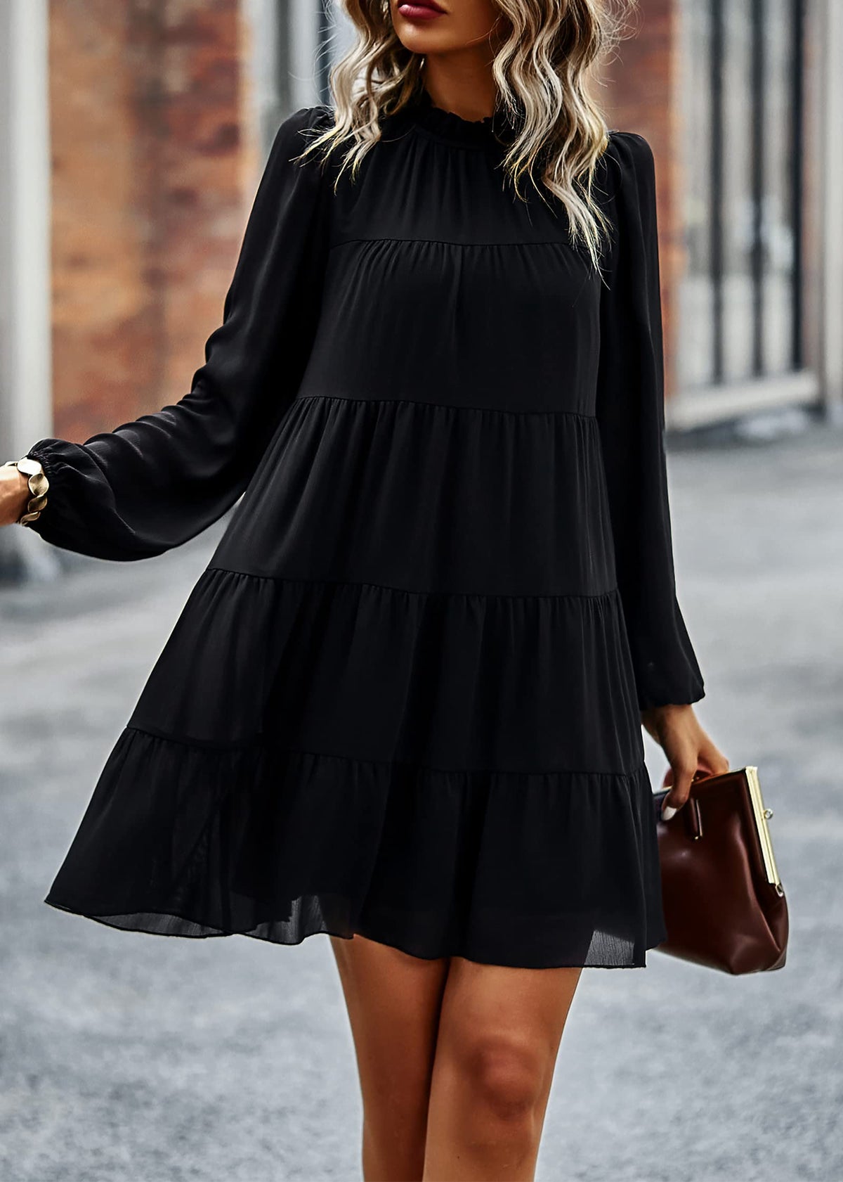 KIRUNDO Women's 2026 Fall Long Sleeve Baby Doll Dresses(Black,XL) 🍁 All In One Marketplace Canada