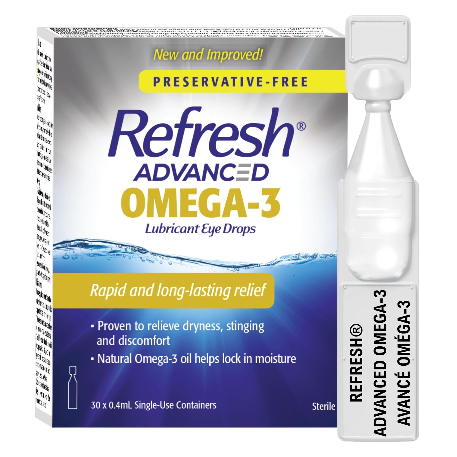 Refresh Advanced Omega-3 Lubricant Eye Drops – Preservative-Free, Natural Omega-3 Oil for Long-Lasting Dry Eye Relief – 30 Single-Use Containers (0.4ml Each) - Total 12 mL - Available at All In One Marketplace Canada