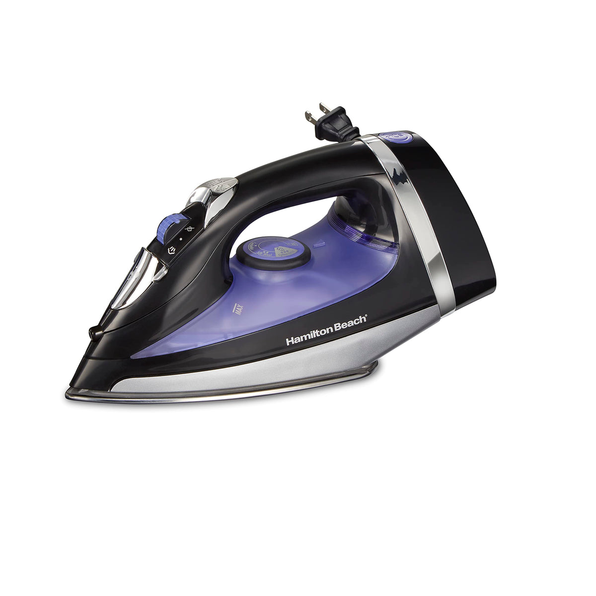 Hamilton Beach Steam Iron for Clothes, Retractable Cord Iron, Stainless Steel Soleplate, 1200W, Vertical Steam, Spray & Steam Boost, Black, 14214J