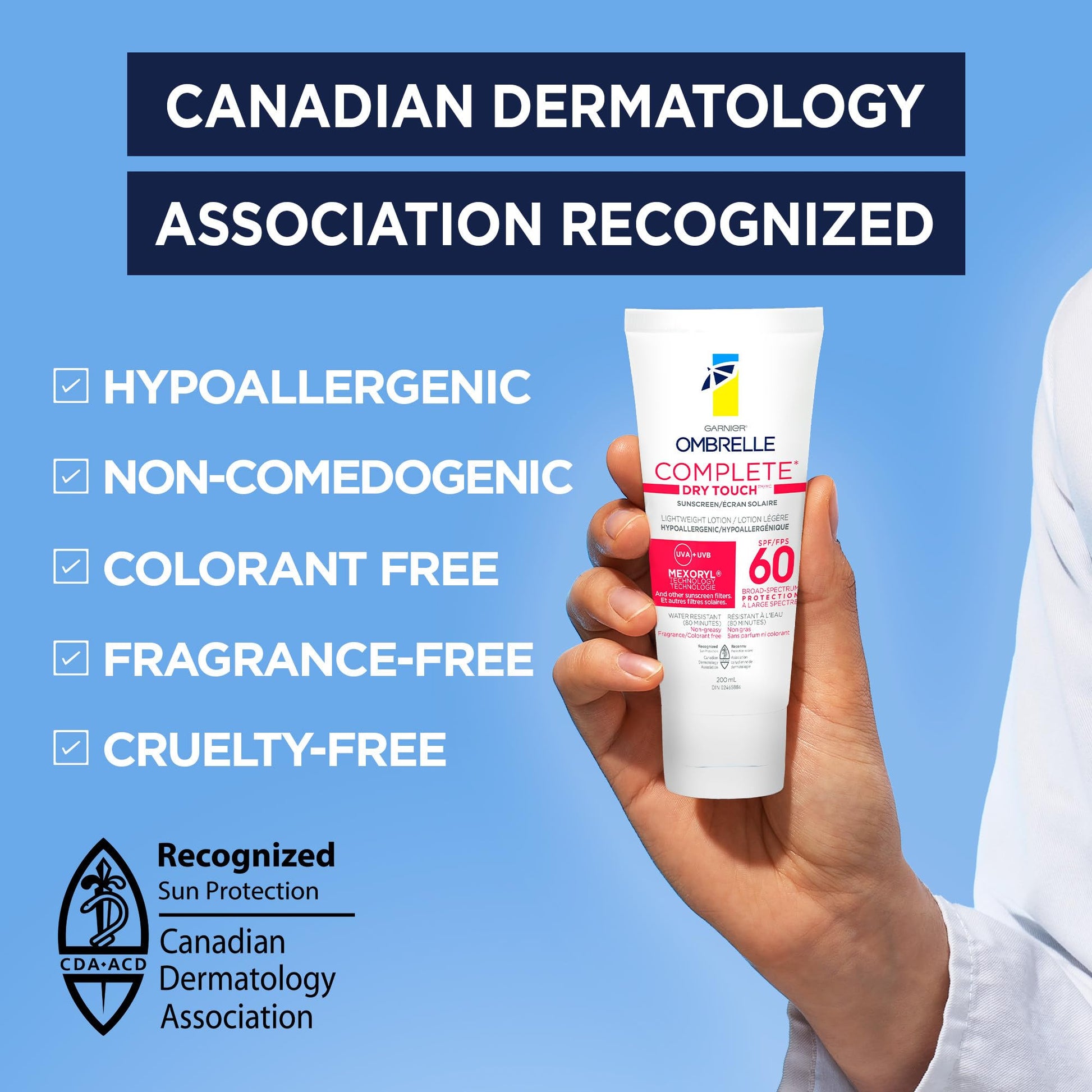 Garnier Ombrelle Complete Dry Touch Sunscreen Lotion, SPF 60, Travel Sunscreen, For Face & Body, For Sensitive Skin, Water-Resistant, Non-Sticky, Very High Broad Spectrum UVA/UVB Protection, 90ml - Available at All In One Marketplace Canada